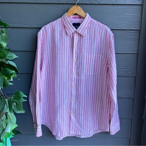 Tommy Bahama Pink Striped Long Sleeve Linen  Men's Shirt
